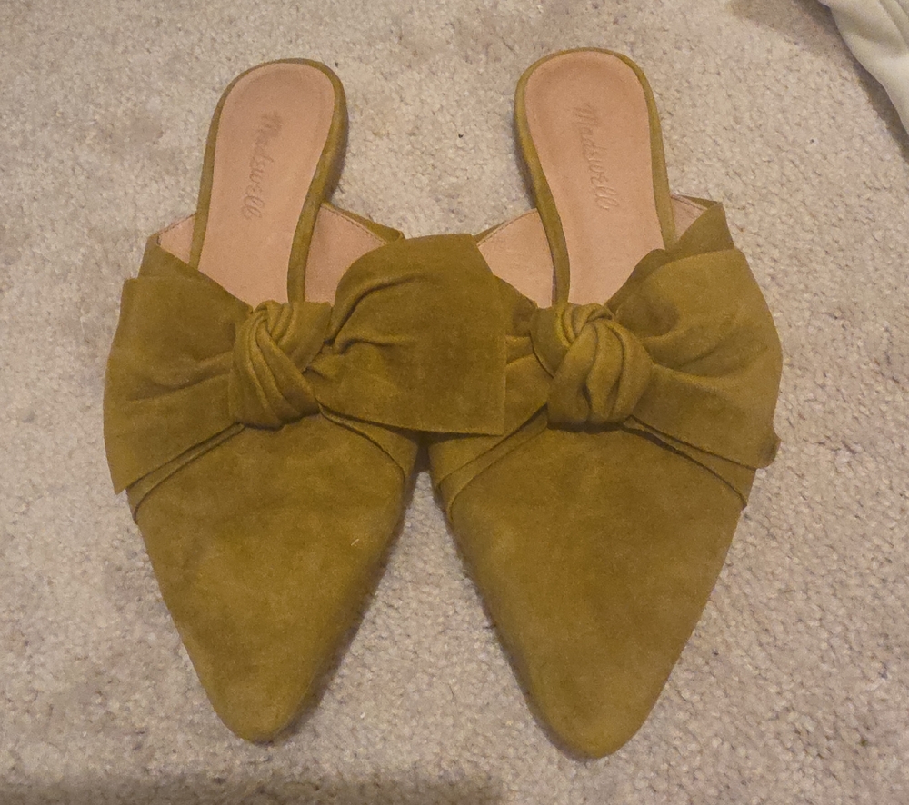 Madewell Olive Green Suede Bow Mules